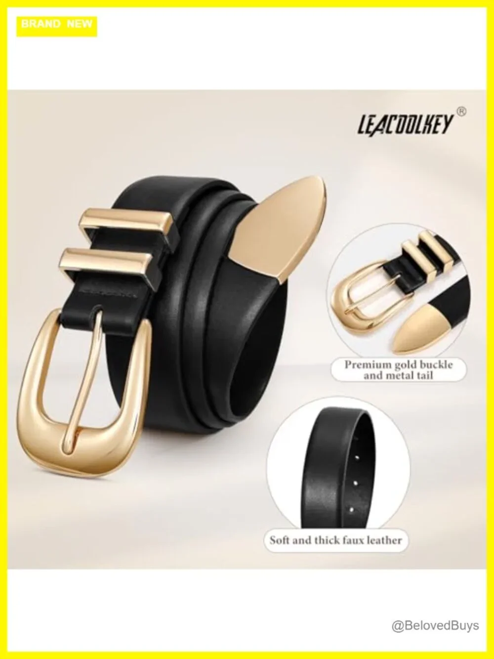 Women Leather Belt Gold Buckle Plus Size Faux Leather for Jeans Dress Western